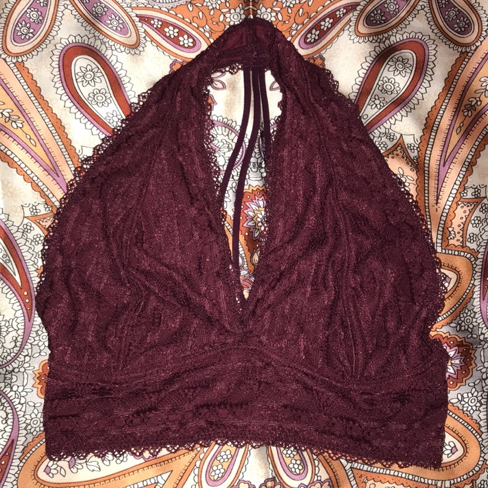 Maroon/Burgundy Lace Halter Bralette - Picture 2 of 7